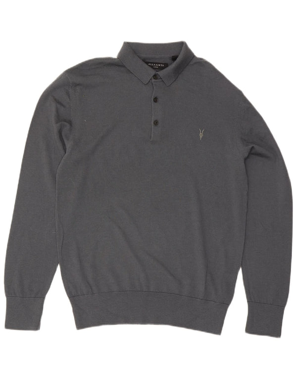 All Saints Herren-Pullover mit Polokragen, große graue Wolle