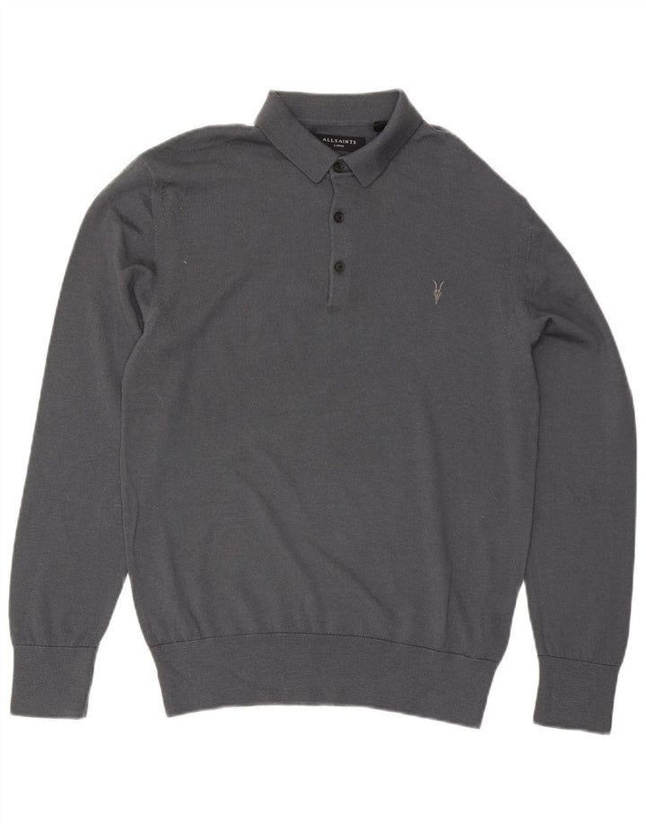 All Saints Herren-Pullover mit Polokragen, große graue Wolle