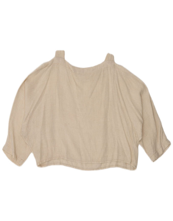 Vintage Damen Crop 3/4 Ärmel Off Shoulder Bluse Top UK 14 Large Beige