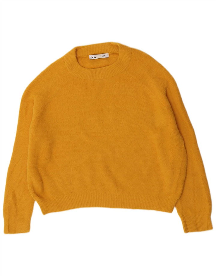 Zara Damen-Pullover mit Rundhalsausschnitt, UK 14, mittelgelbes Nylon