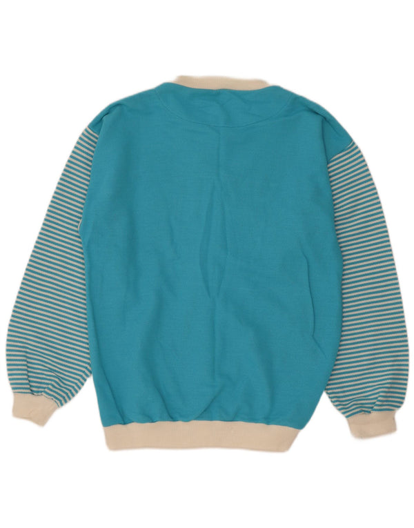 Vintage Damen-Cardigan mit Grafik, übergroß, Gr. 10, klein, blau gestreift