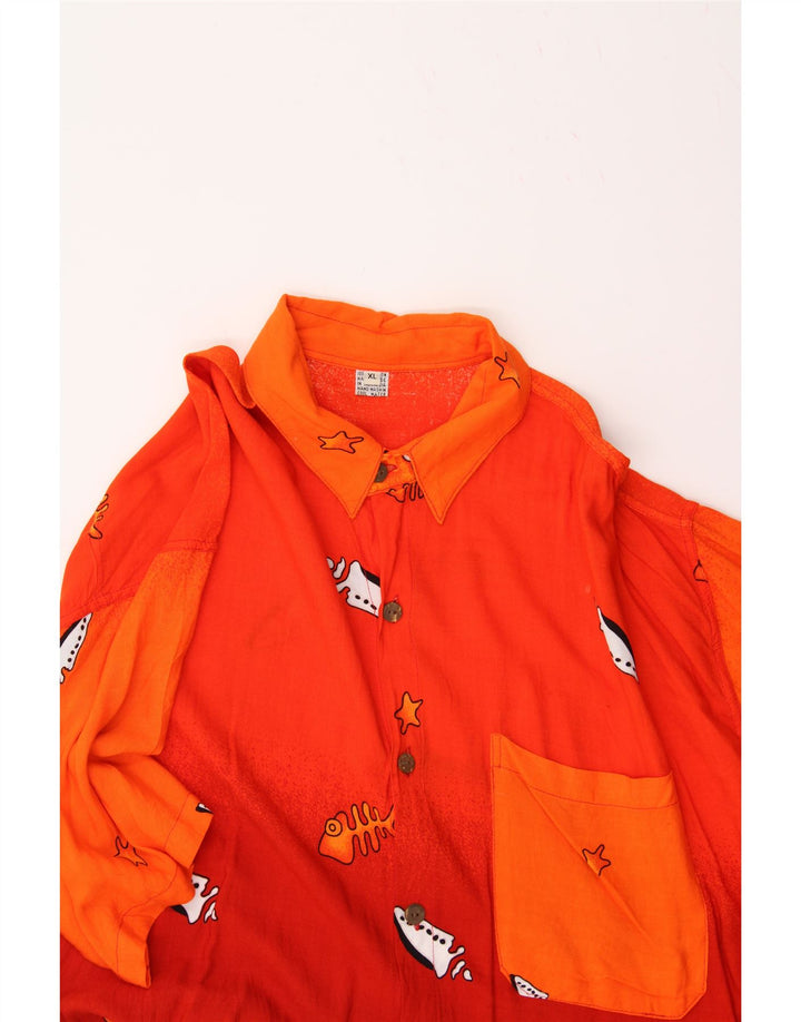 VINTAGE Mens Abstract Pattern Short Sleeve Shirt XL Orange Vintage Vintage and Second-Hand Vintage from Messina Hembry 