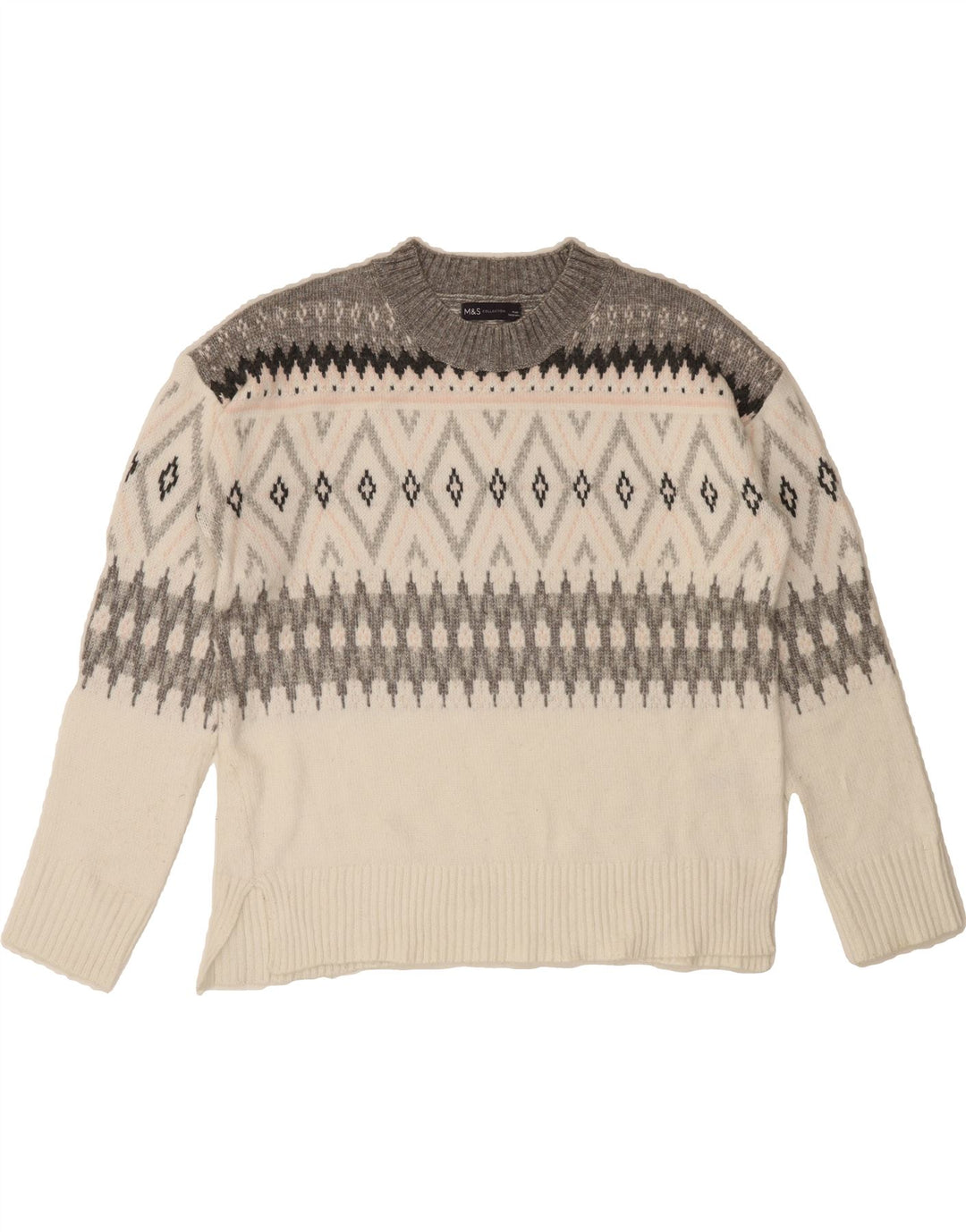 MARKS & SPENCER Womens Crew Neck Jumper Sweater UK 14 Medium White Vintage Marks & Spencer and Second-Hand Marks & Spencer from Messina Hembry 