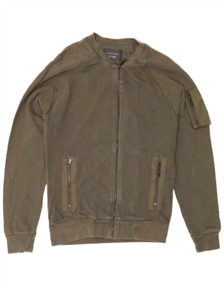 Zara Herren-Trainingsanzug-Top-Jacke, kleine Khaki-Baumwolle