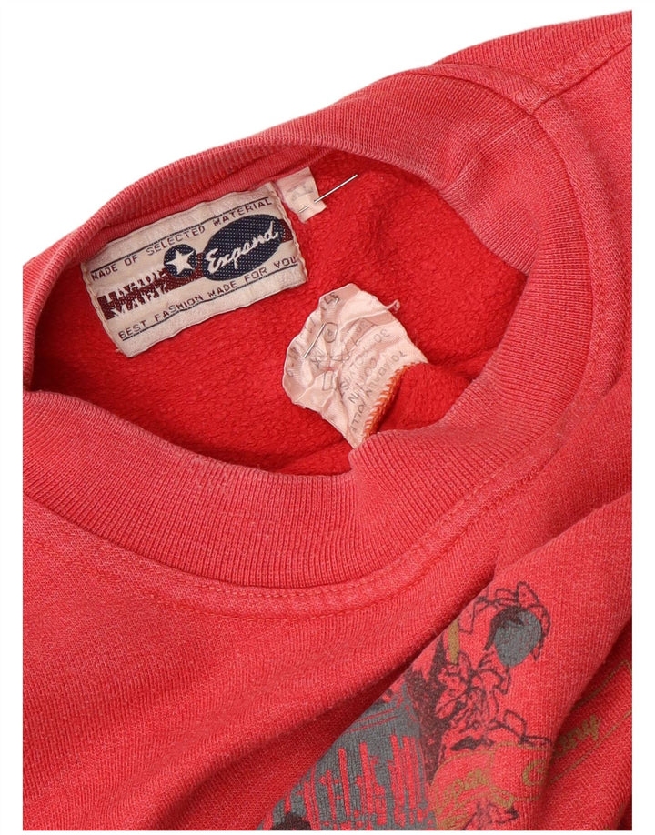 VINTAGE Damen Übergroßer Grafik-Sweatshirt-Pullover UK 18 XL Rote Baumwolle