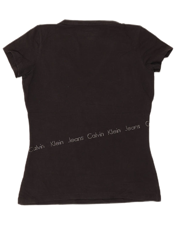 CALVIN KLEIN JEANS Damen Grafik T-Shirt Top UK 12 Medium Schwarz
