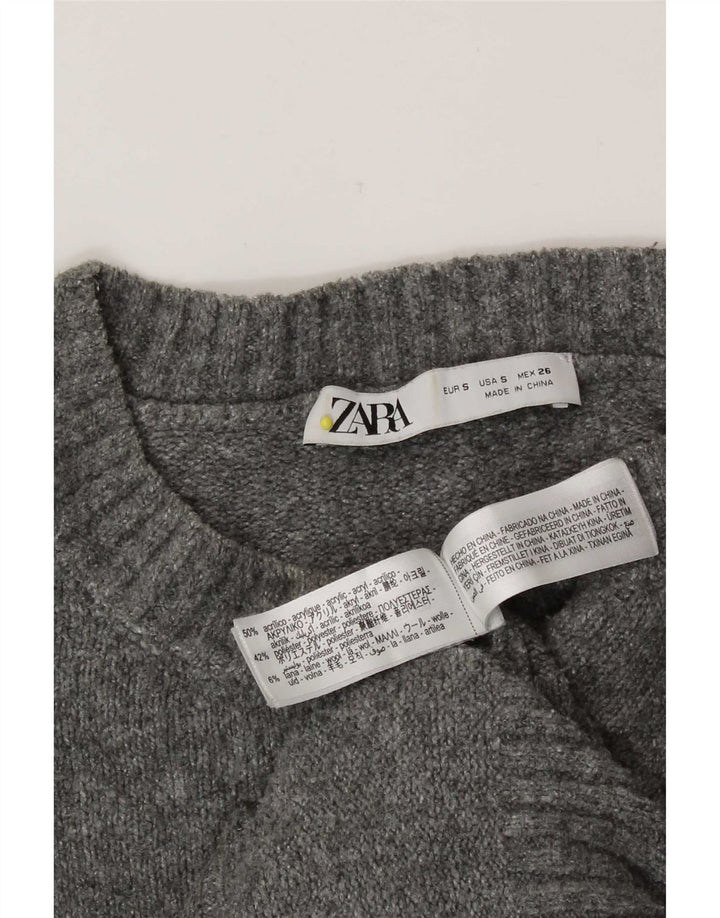 Zara Damen-Pullover, übergroß, Rundhalsausschnitt, Gr. 10, Small, Grau, Acryl