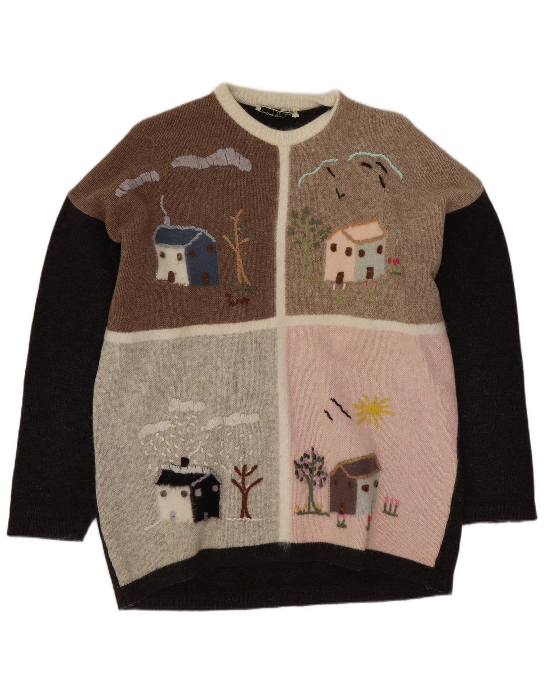 Cecilia Benetti Damen-Pullover mit Rundhalsausschnitt, UK 16, Größe L, graue Lammwolle