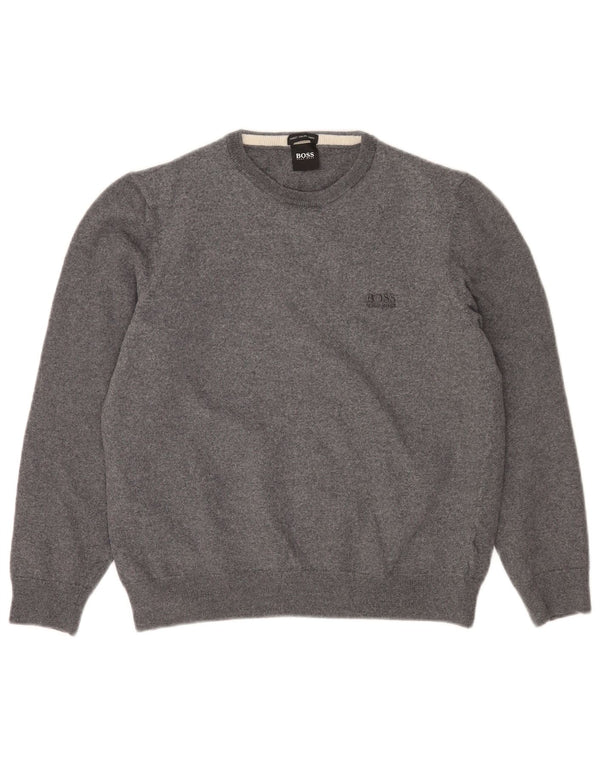 Hugo Boss Damen-Pullover mit Rundhalsausschnitt, UK 18, XL, graue Schurwolle