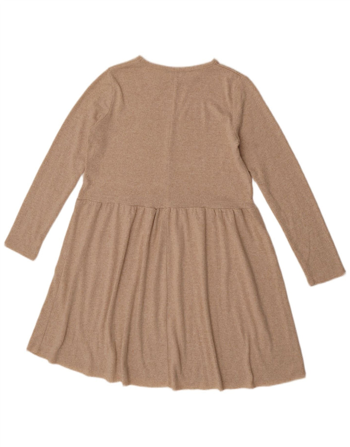 Langärmliges A-Linien-Kleid von Zara für Damen, UK 12, mittelbeigefarbenes geflecktes Polyester