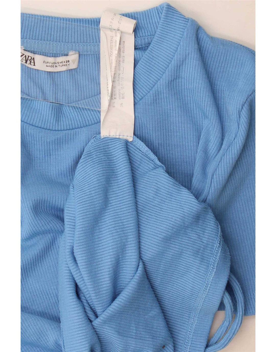 Zara Damen Crop T-Shirt Top UK 8 Small Blau Polyester
