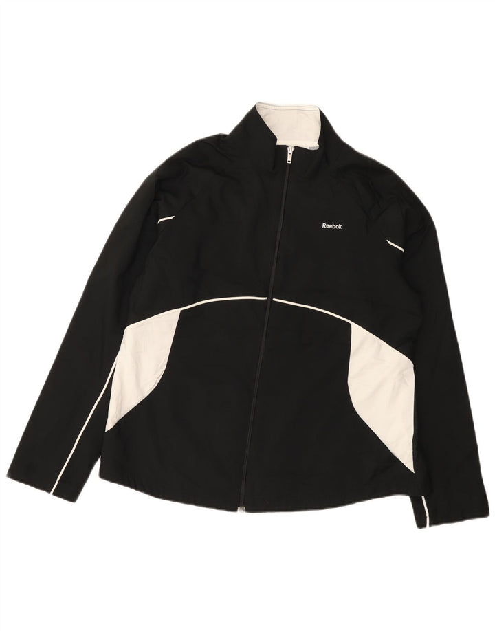 Reebok Damen-Trainingsanzug-Top-Jacke, UK 16, Größe L, Schwarz, Colourblock-Polyester