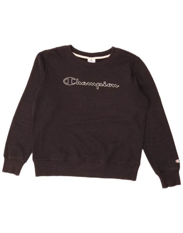 Champion Damen Grafik-Sweatshirt-Pullover UK 16 Große schwarze Baumwolle