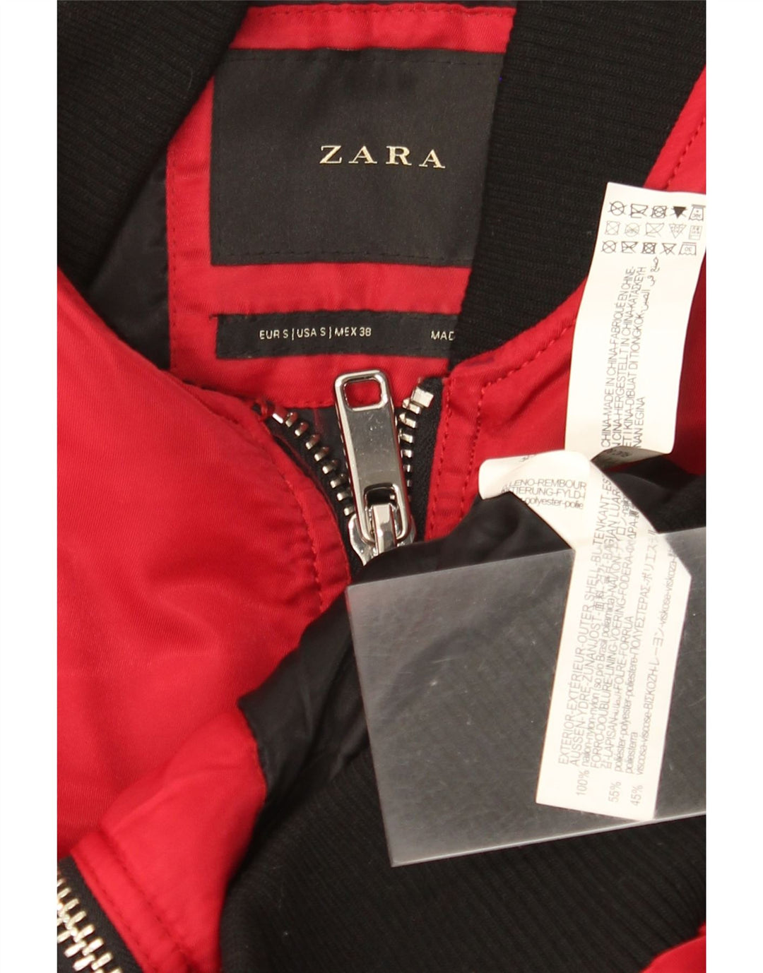 Zara Herren Bomberjacke UK 36 Kleines rotes Colourblock-Nylon