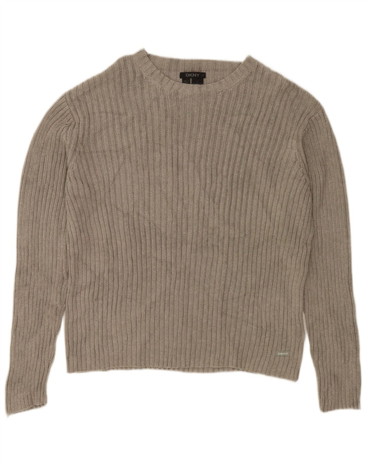 DKNY Damen-Pullover mit U-Boot-Ausschnitt, UK-Gr. 16, Größe L, Grau, Baumwolle