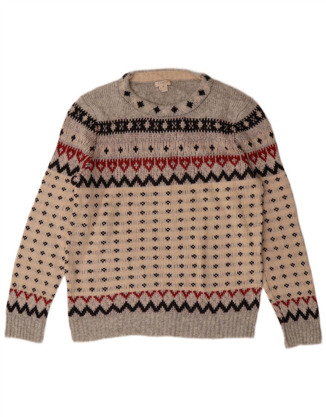 J. CREW Damen Pullover mit Rundhalsausschnitt, UK 12, Mittelgrau, Fair Isle