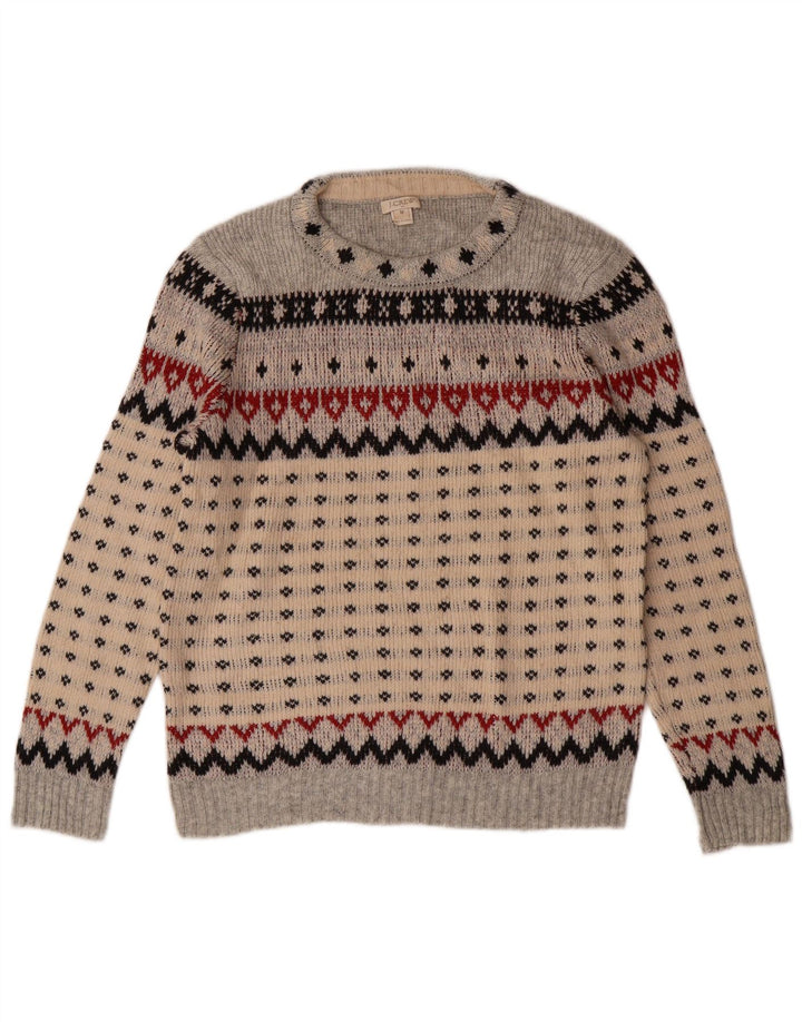 J. CREW Damen Pullover mit Rundhalsausschnitt, UK 12, Mittelgrau, Fair Isle