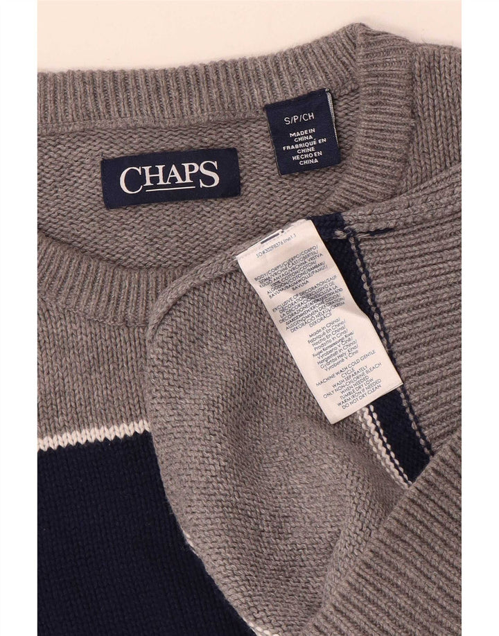 Chaps Herren-Pullover mit Rundhalsausschnitt, klein, grau gestreift, Baumwolle