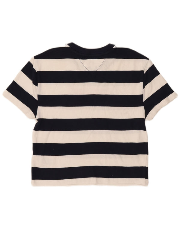 Tommy Hilfiger Damen Grafik-T-Shirt-Oberteil UK 4 XS Marineblau gestreift aus Baumwolle