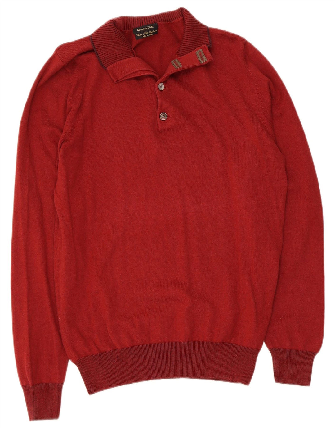 Massimo Dutti Herren-Pullover mit Knopfkragen, mittlere kastanienbraune Baumwolle