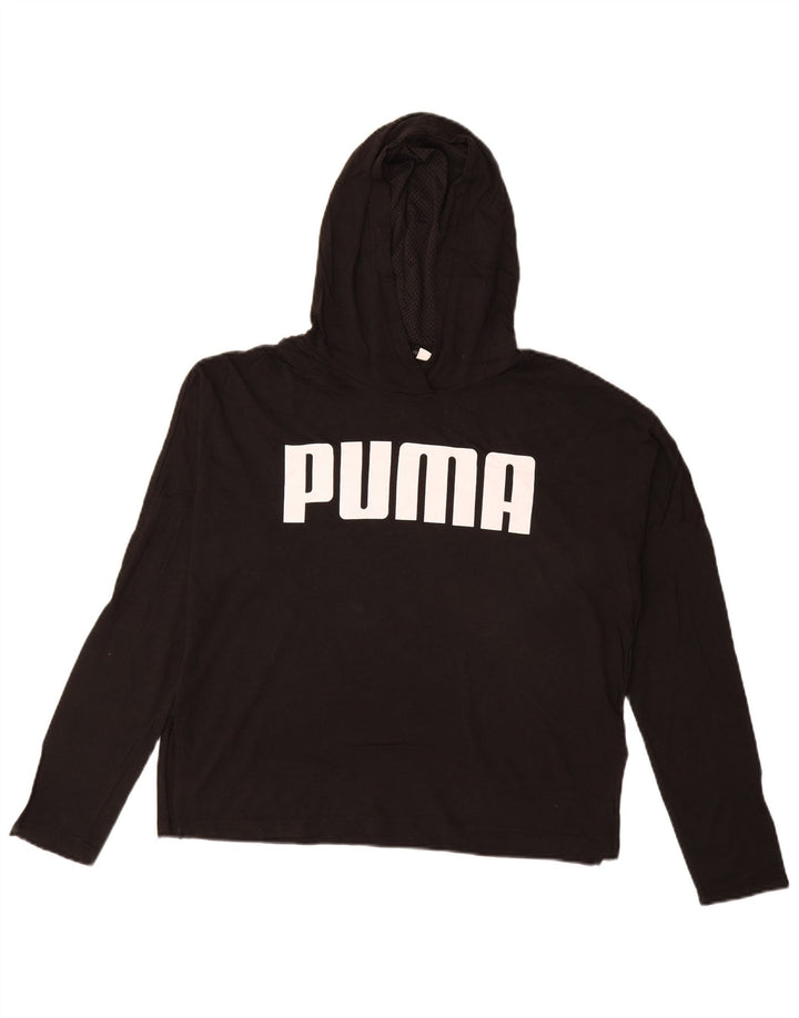 PUMA Damen Übergroßes Kapuzen-Grafikoberteil Langarm UK 10 Small Schwarz