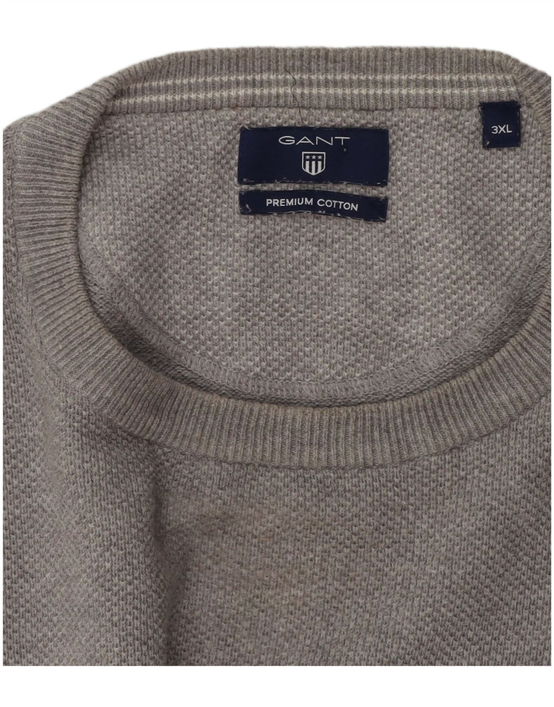 Gant Herren-Pullover mit Rundhalsausschnitt, 3XL, graue Baumwolle