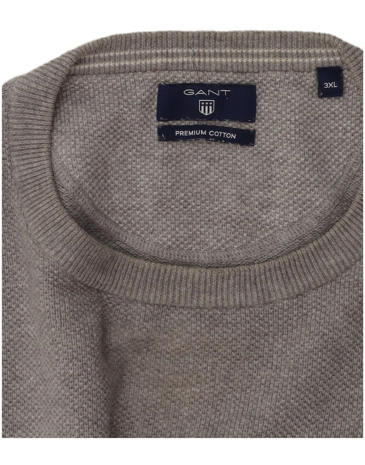 Gant Herren-Pullover mit Rundhalsausschnitt, 3XL, graue Baumwolle