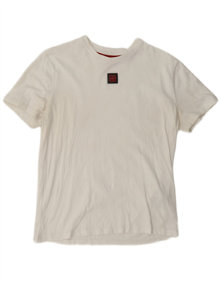Hugo Boss Herren T-Shirt Top aus mittelweißer Baumwolle