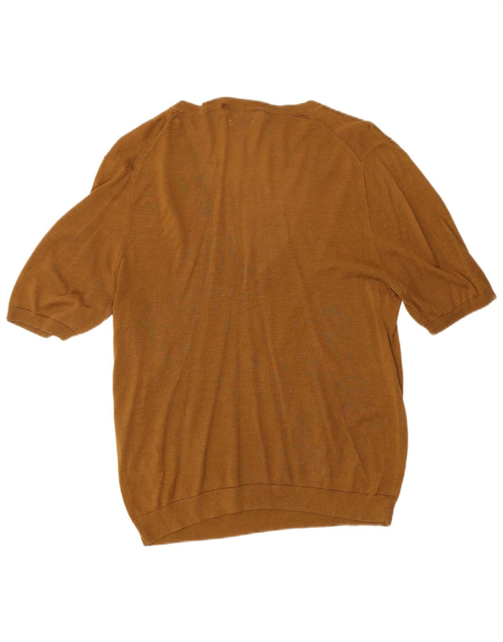 ZARA Damen-Pullover mit kurzen Ärmeln und V-Ausschnitt, Gr. 44, Größe L, Braun, Seide