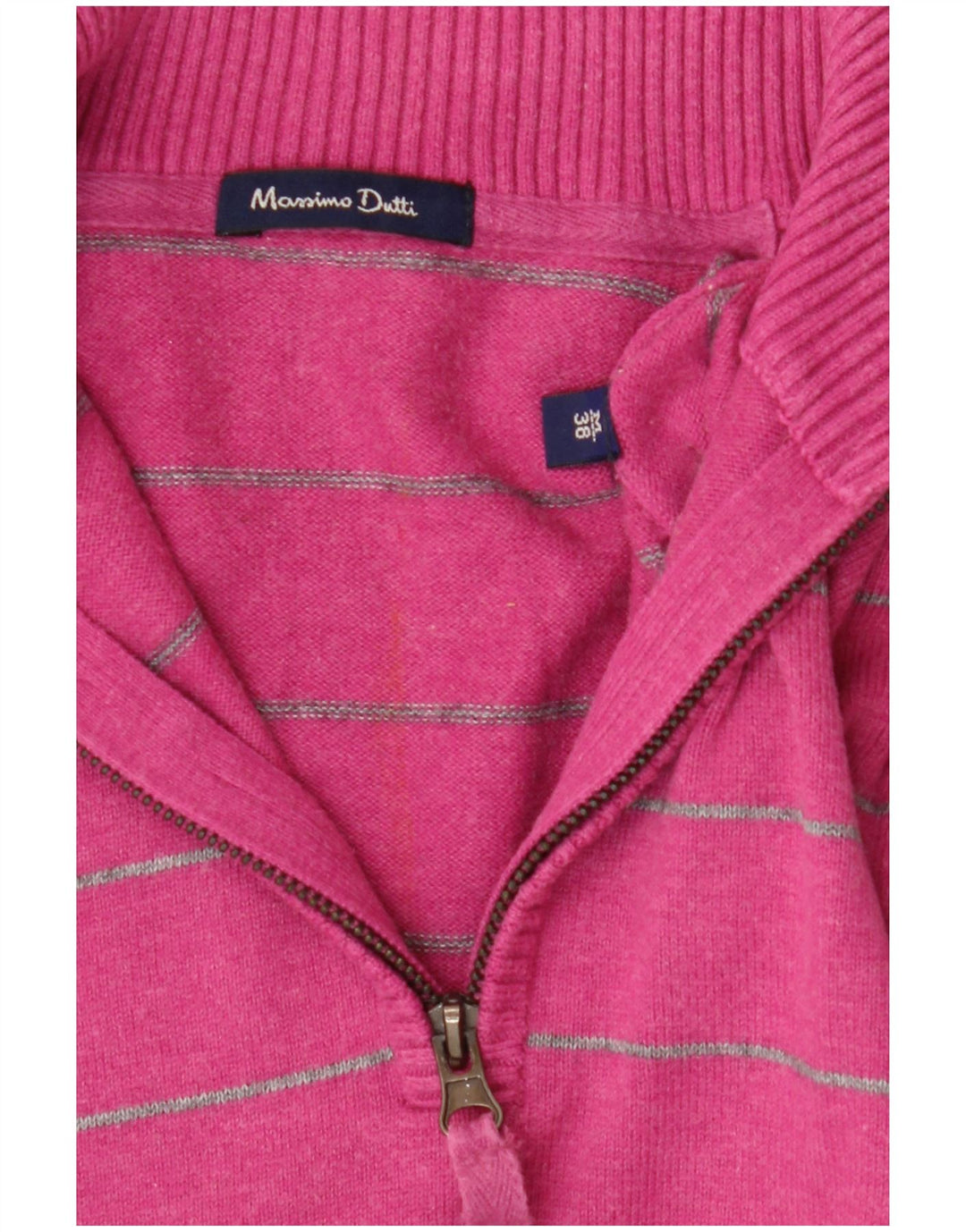 Massimo Dutti Damen Pullover mit Reißverschluss am Hals EU 38 Mittelrosa gestreift