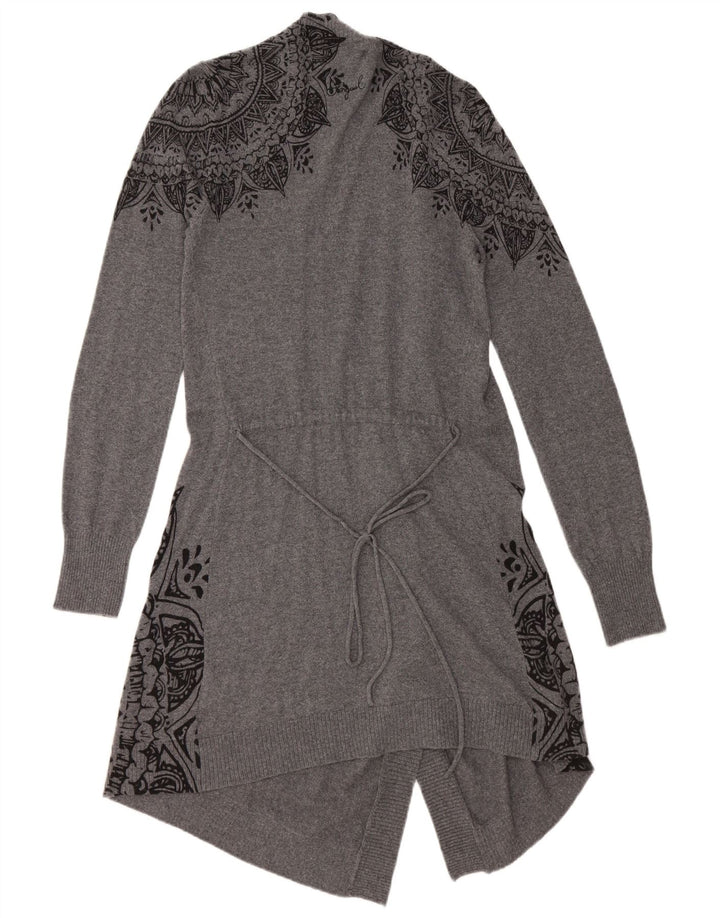 DESIGUAL Damen Longline Open Cardigan Pullover UK 12 Mittelgrau geblümt