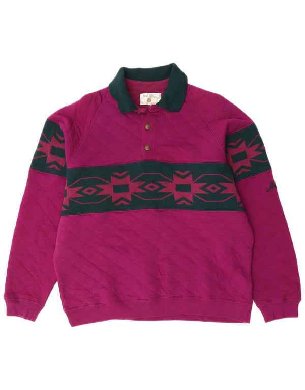 NORTH WESTERN Herren-Sweatshirt mit Polokragen, mittelviolett, Fair Isle-Muster