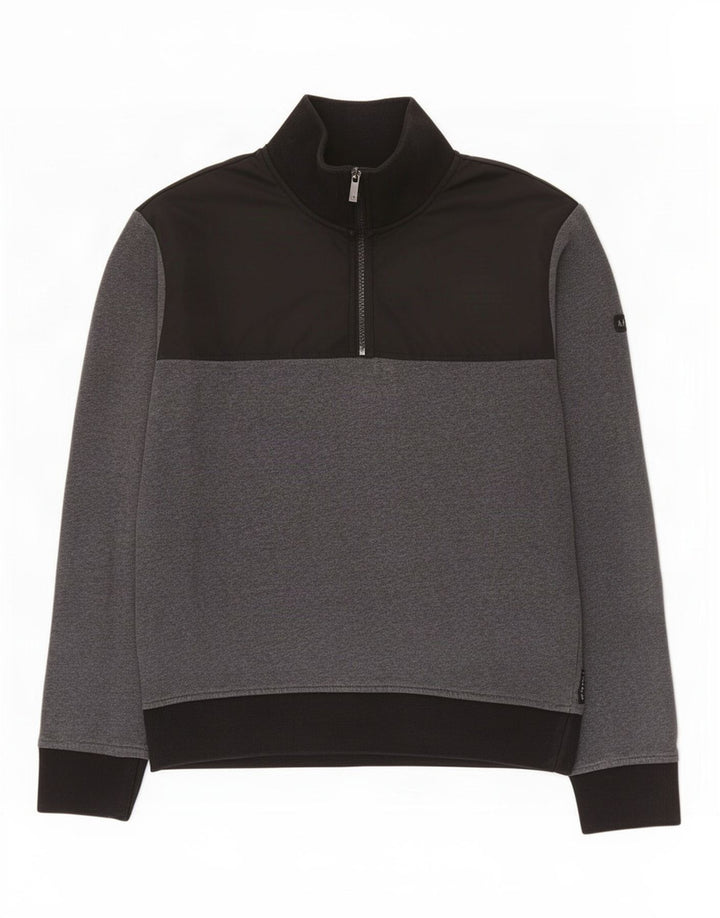 Armani Jeans Herren-Sweatshirt mit Reißverschluss am Hals, Mittelgrau, Farbblock