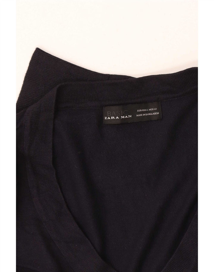 Zara Herren-Pullover mit V-Ausschnitt, Größe L, Marineblau