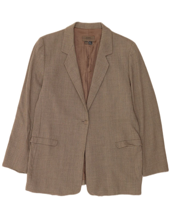 Zara Damen 1-Knopf-Blazerjacke EU 44 XL Braune Wolle