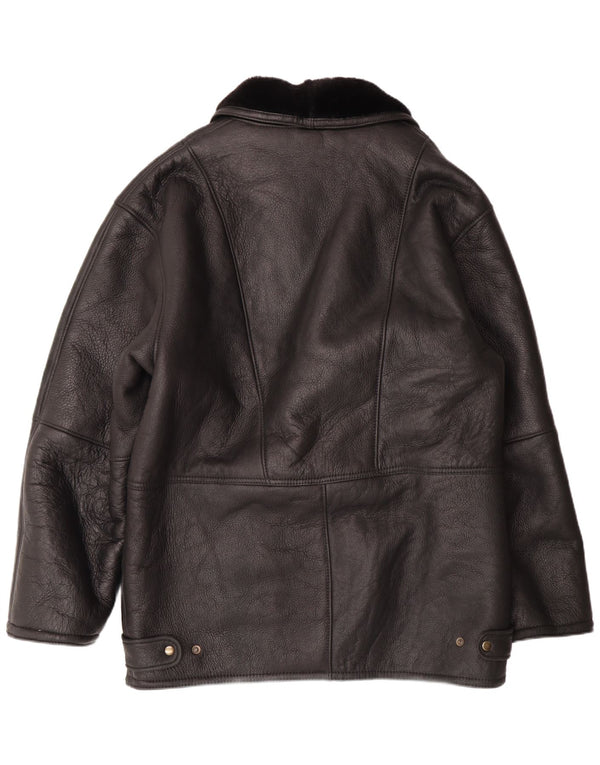 VINTAGE Zweireihige Herren-Lammfelljacke IT 58 4XL Schwarzes Lammfell