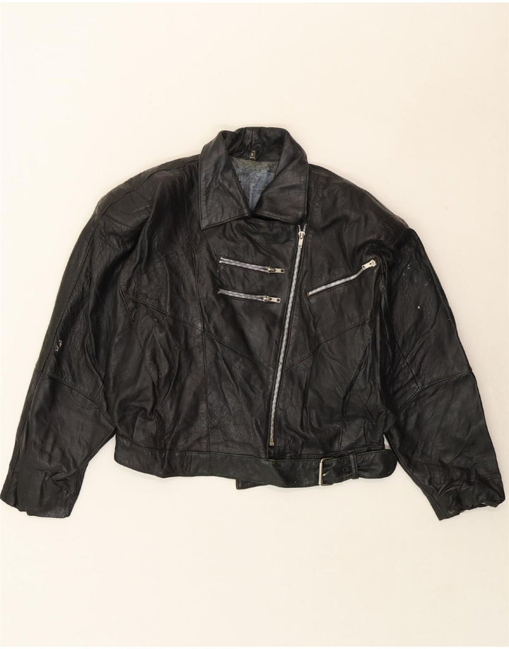 VINTAGE Womens Leather Biker Jacket UK 14 Medium Black Leather Vintage Vintage and Second-Hand Vintage from Messina Hembry 