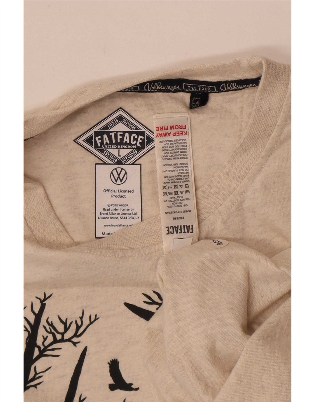 Fat Face Herren-T-Shirt mit Grafik, groß, cremefarbene gesprenkelte Baumwolle