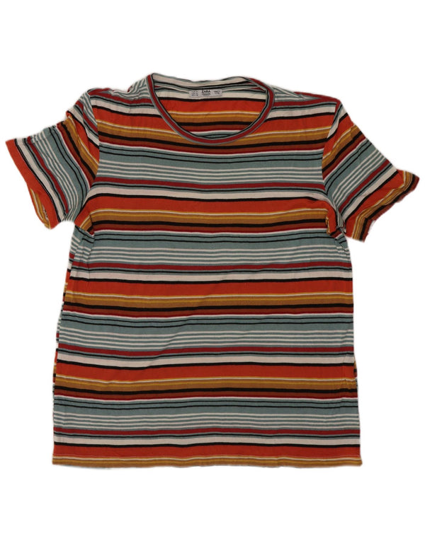 Zara Damen T-Shirt Top UK 12 Medium Mehrfarbig gestreift Viskose