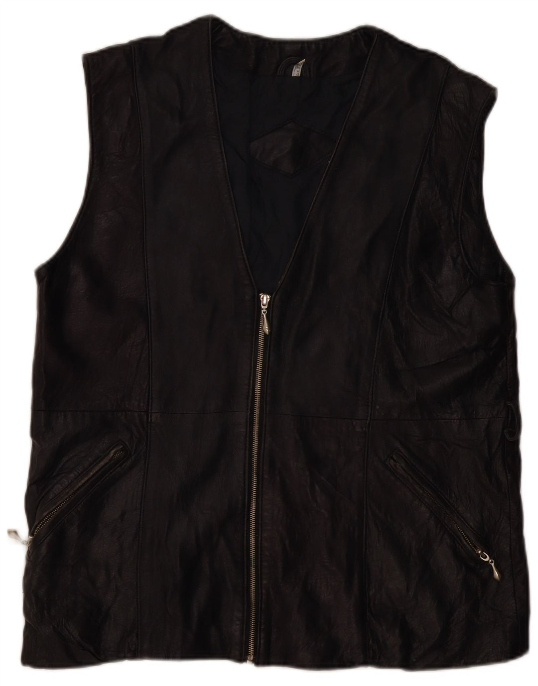 VINTAGE Damen Lederweste UK 16 Large Schwarz