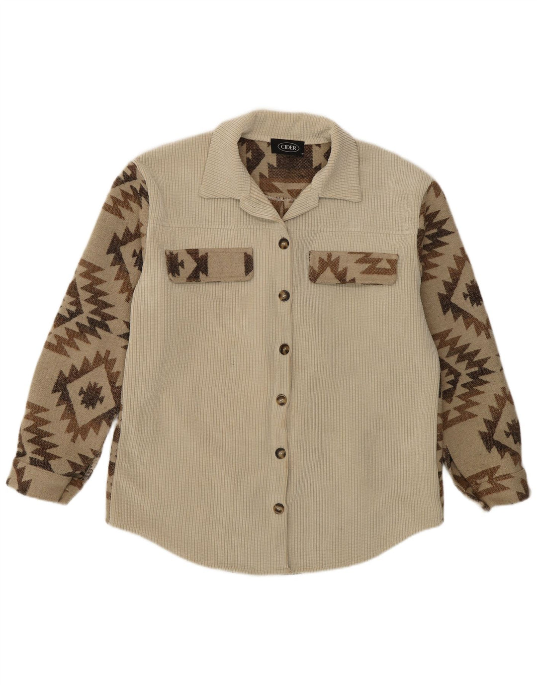 CIDER Damen Overshirt-Hemd UK 14 Medium Beige Geometrisch Polyester Azteken