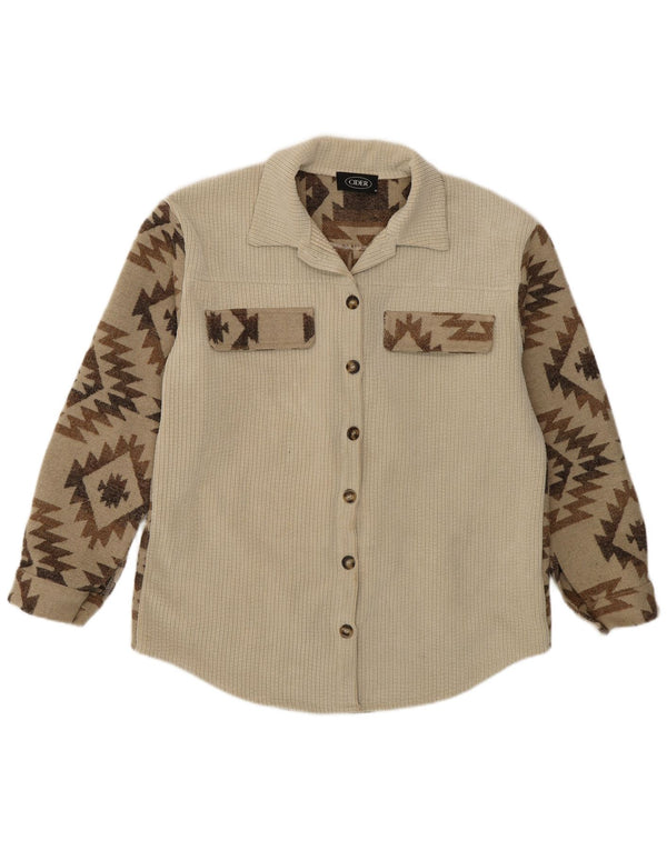 CIDER Damen Overshirt-Hemd UK 14 Medium Beige Geometrisch Polyester Azteken
