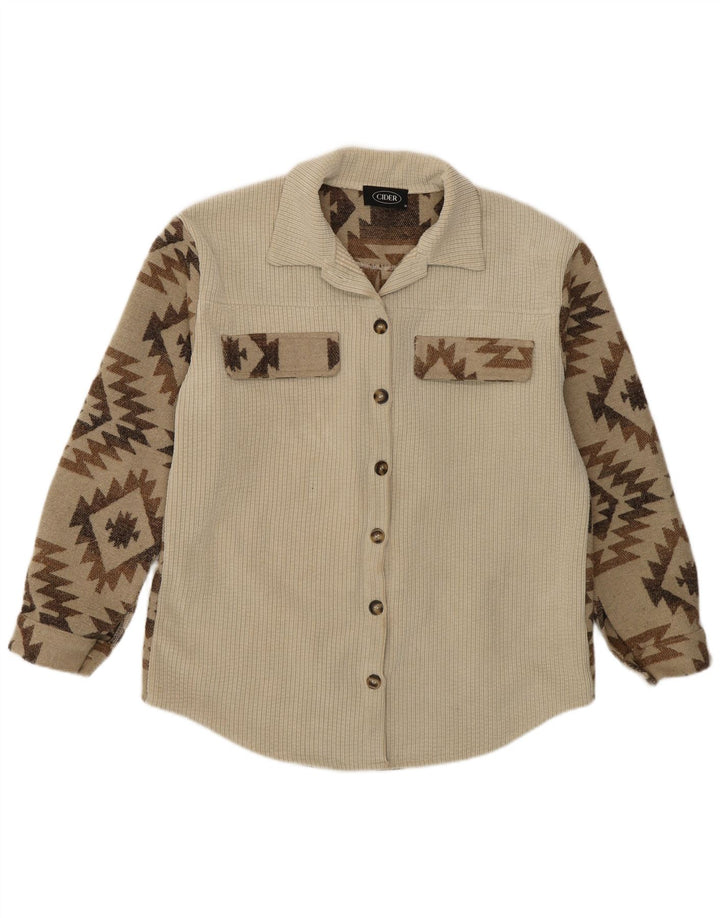 CIDER Damen Overshirt-Hemd UK 14 Medium Beige Geometrisch Polyester Azteken