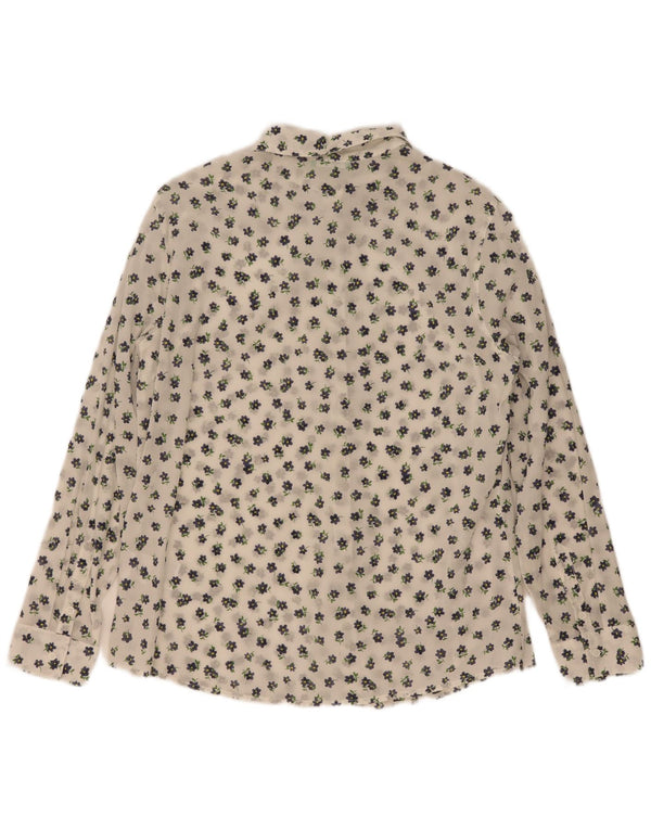 Benetton Damen-Hemd UK 16, Größe L, aus weißer, geblümter Baumwolle