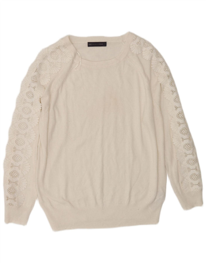 Marks & Spencer Damen-Pullover mit Rundhalsausschnitt, Gr. 14, Größe L, gebrochenes Weiß