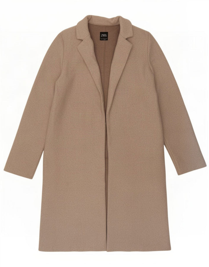 Zara Womens Open Overcoat UK 10 Small Beige Polyester