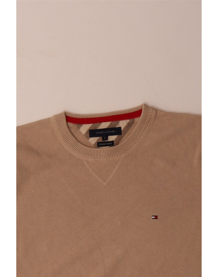 TOMMY HILFIGER Herren-Pullover mit Rundhalsausschnitt, groß, beige Baumwolle
