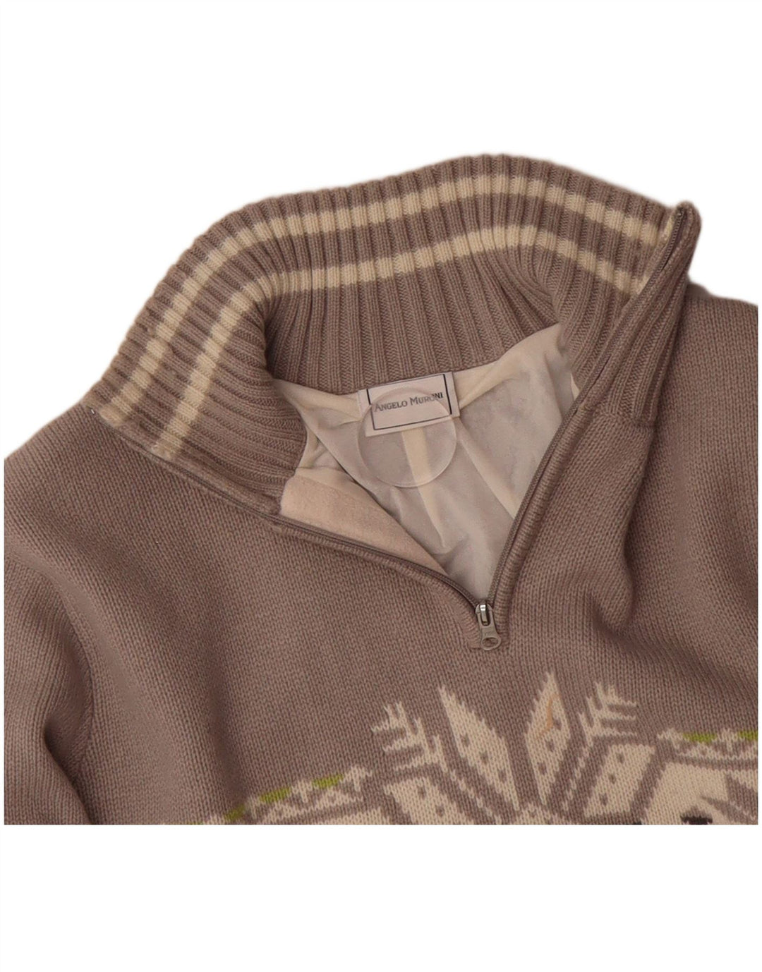 ANGELO MURONI Mens Zip Neck Jumper Sweater IT 52 XL Grey Fair Isle