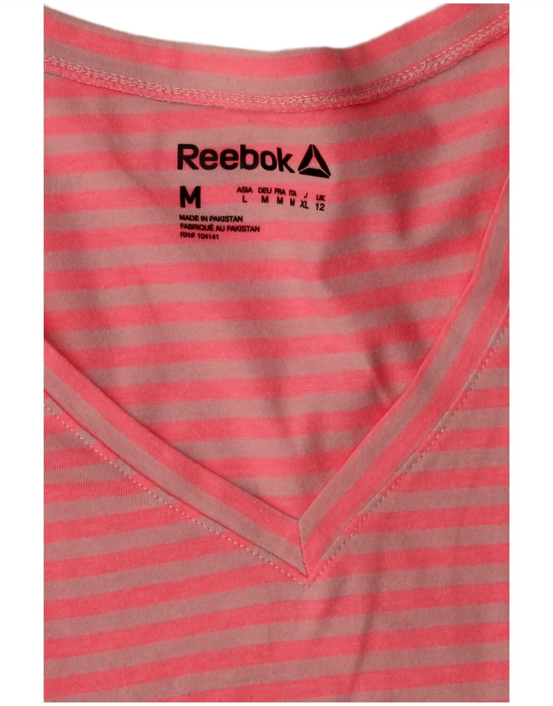 Reebok Damen T-Shirt Top UK 12 Mittelrosa gestreift aus Polyester