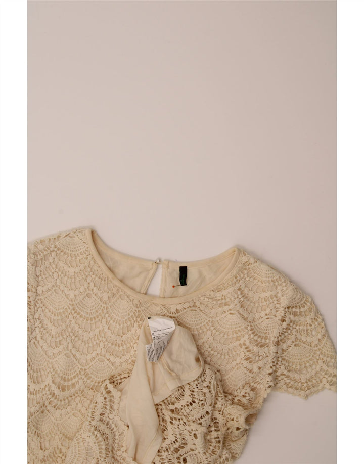 BENETTON Womens Crochet Blouse Top UK 14 Medium Beige Cotton Vintage Benetton and Second-Hand Benetton from Messina Hembry 